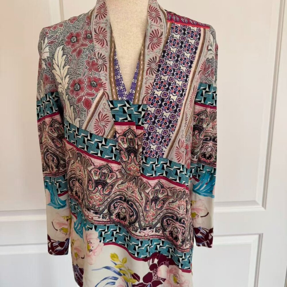 100% Authentic Etro Mixed Color flower pattern silk shirt, Sz 42